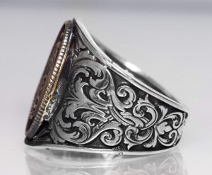 El Yapımı Gümüş Erkek Yüzük | Şık İslami Hat Sanatı | Allah Yazısı Tasarımı - Görsel 3