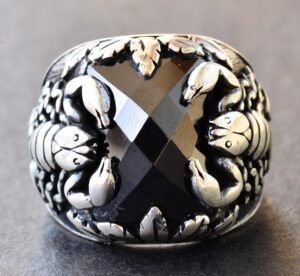 Erkekler için Gümüş Akrep Yüzüğü - Doğal Obsidan Taşı - Görsel 5