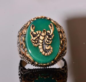 925 Ayar Gümüş Yüzük - Semboller Yüzüğü - Yeşil Akik Taşı Yüzük (Akrep) - Görsel 5