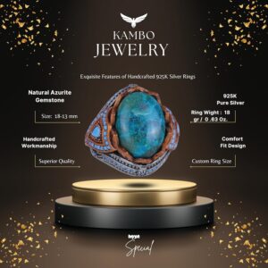 Gerçek Doğal Taş Yüzük - El Yapımı 925 Ayar Gümüş Yüzük (Azurit) - Görsel 2