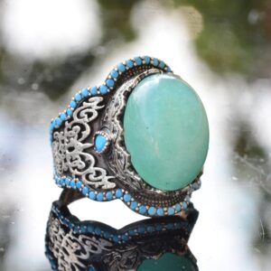 El Yapımı 925 Ayar Gümüş Erkek Yüzük Doğal Taş - Orta Doğu Kültürel Tasarım (Amazonit) - Görsel 5