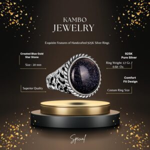 El Yapımı Erkek Yüzüğü, 925K Saf Gümüş Yüzük, Mavi Altın Yıldız Taşı - Görsel 2