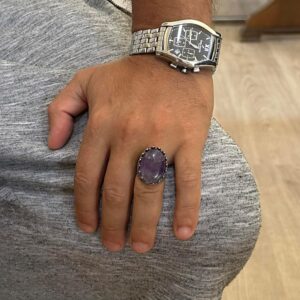 Gerçek Doğal Taş Yüzük - Gül Desenli Yüzük - 925 Ayar Gümüş Yüzük - El Yapımı Büyük Yüzük (Ametist) - Görsel 3