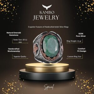 Osmanlı Tuğra Gümüş Yüzük, Doğal Taş Yüzük, 925 Ayar Gümüş Yüzük (Zümrüt) - Görsel 2