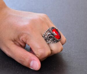 Şık Yılan Süslemeli 925 Ayar Gümüş Erkek Taş Yüzük Koleksiyonu - Çeşitli ve Canlı (Garnet Üretilmiş Taş) - Görsel 7