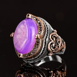 Gerçek Doğal Drusy Kristal Kuvars Taş Yüzük, 925 Ayar Gümüş Yüzük Erkekler İçin, El Yapımı Yüzük - Görsel 4