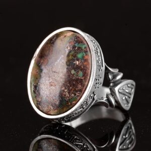 El yapımı Doğal Arizona Turkuaz Taşlı Yüzük - 925 Ayar Gümüş İslami Yüzük Erkekler İçin - Özel Yüzük - Görsel 4