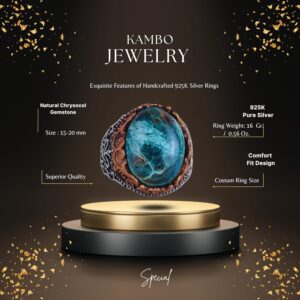 Gerçek Doğal Taş El Yapımı Yüzük - 925 Ayar Gümüş El Yapımı Yüzük - Şık Yüzük (Krisokolla) - Görsel 2