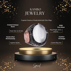 Davud Yıldızı Yüzüğü, Oluşturulmuş Taş Yüzük, 925 Ayar Gümüş Süleyman Yüzüğü (Beyaz Kedi Gözü Oluşturulmuş Taş) - Görsel 2