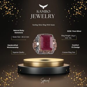 Gerçek Doğal Yakut Taşlı Yüzük - 925 Ayar Gümüş Yüzük Erkekler için - Görsel 2