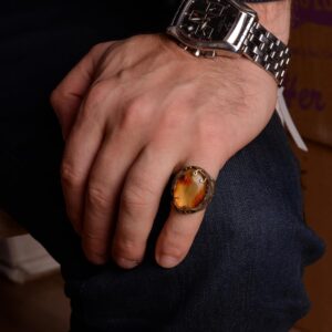 925 Ayar Gümüş Erkek Yüzük, Kehribar Taşlı Gümüş Yüzük, Gerçek Doğal Kehribar Taşlı Erkek Yüzük - Görsel 2