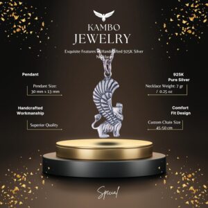 925 Ayar Gümüş Kanatlı Aslan Kolye - El Yapımı Mitolojik Takı - Koruyucu Sembol Kolye - Görsel 2