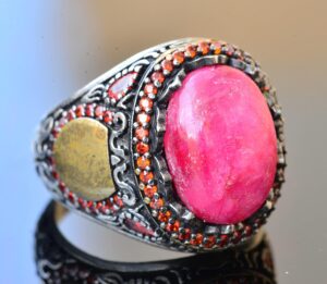 Gerçek Yakut Taşlı Yüzük - Vintage Tarzı 925 Ayar Gümüş Erkek Yüzüğü - Görsel 3