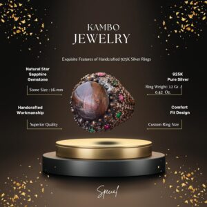 Doğal Yıldız Safir Taşlı Gümüş Erkek Yüzük, Sultan Yüzük - Görsel 2