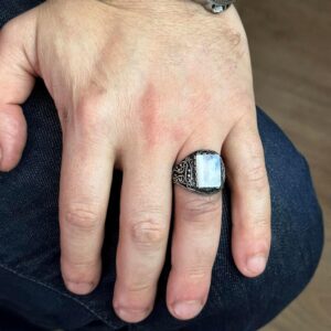 925 Ayar Gümüş Yüzük, Gerçek Doğal Aytaşı Taşlı Yüzük Erkekler İçin - Görsel 3