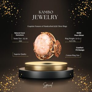 Gerçek Doğal Mercan Taşı Yüzük, El Yapımı Yüzük, Sultan Yüzüğü - Görsel 2