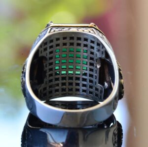 Doğal Yeşil Jade Taşı, Sterlin Gümüş Erkek Yüzük, Bizans İmparatorluğu Yüzüğü - Görsel 8