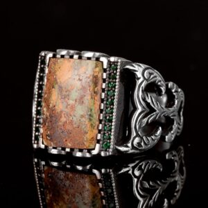 Sterling Gümüş Erkek Yüzük, Gerçek Doğal Arizona Turkuaz Taş Yüzük - Görsel 4