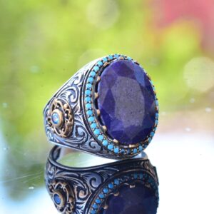 Gerçek Doğal Mavi Safir Taşlı Yüzük, 925 Ayar Gümüş Yüzük, 12.20 Karat, Özel Yüzük - Görsel 3