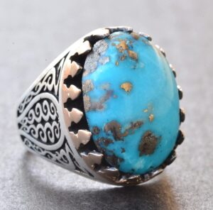 Erkekler için Sterlin Gümüş Yüzük - Doğal Arizona Turkuaz Taşı - Görsel 3