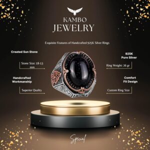 Mavi Güneş Taşı Yapay Taş Yüzük, 925 Ayar Gümüş Erkek Yüzüğü, Şık El Yapımı Gümüş Yüzük - Görsel 2