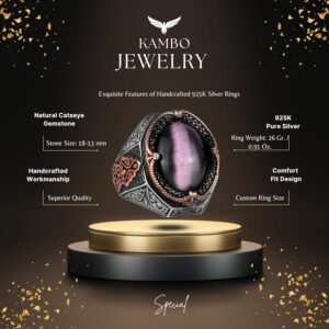 Mor Kedi Gözlü Yapay Taş Yüzük - 925K Katı Gümüş Erkek Yüzüğü, El Yapımı Zarafet - Görsel 2