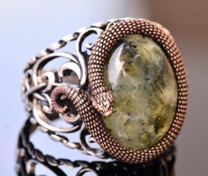 925 Ayar Katı Gümüş Erkek Yüzük Doğal Taşlarla - El Yapımı Şıklık (Prehnite Jade Taşı) - Görsel 3