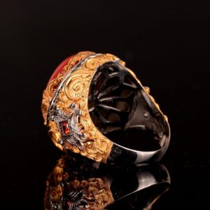 Gerçek Doğal Mercan Taşı Yüzük, 925 Ayar Gümüş Yüzük Erkekler İçin - Görsel 7