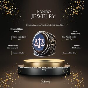 925 Ayar Gümüş Zambak Deseni Büyük Yüzük - Adalet Terazisi Yüzüğü - Görsel 2