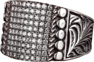 Sterling Gümüş Erkek Yüzük, Çelik Kalem El Sanatı, Oluşturulmuş Zirkon Taşı, Bizans İmparatorluğu Yüzüğü - Görsel 1