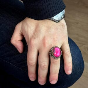 Doğal Drusy Kristal Kuvars Taş Yüzük, 925 Ayar Gümüş Yüzük Erkekler İçin - Görsel 3