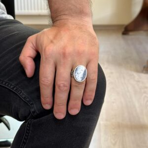 Gerçek Doğal Dendritik Agat Taşı Yüzük - El Yapımı 925 Ayar Gümüş Yüzük - Bilgelik, Koruma ve Maneviyat Sembolü - Görsel 3