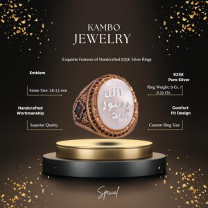 Erkek İslami Yüzük - 925 Ayar Gümüş Altın Kaplama Erkek Yüzük (Beyaz) - Görsel 2