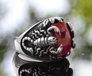 Gerçek Doğal Yakut Taş Akrep Yüzüğü, Erkekler İçin Doğum Taşı Yüzüğü, 925 Ayar Gümüş Yüzük - Görsel 5