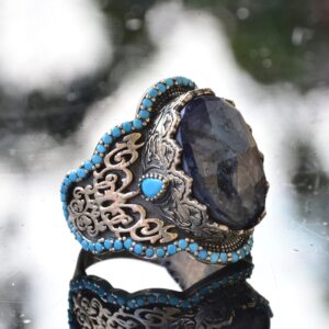 El Yapımı 925 Ayar Gümüş Erkek Yüzük Doğal Taş - Orta Doğu Kültürel Tasarımı (Oniks) - Görsel 4