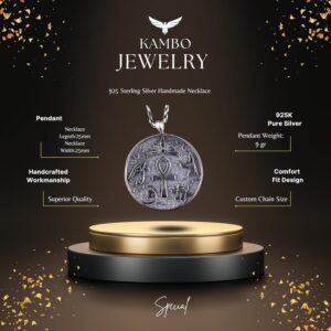 925 Ayar Gümüş Antik Mısır Sembollü Kolye Ucu - Ankh, Horus'un Gözü, Scarab ile El Yapımı - Görsel 2