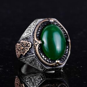 Serin 925 Ayar Katı Gümüş Erkek Yüzük - El Yapımı Doğal Yeşim Taşı Yüzük, Uyumluluk ve Refah Tasarımı - Görsel 5