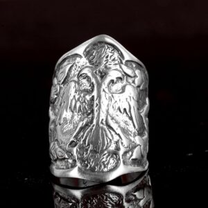 Ayarlanabilir 925 Ayar Gümüş Çift Başlı Kartal Yüzük - Kişiye Özel İsim Oyması - Görsel 2