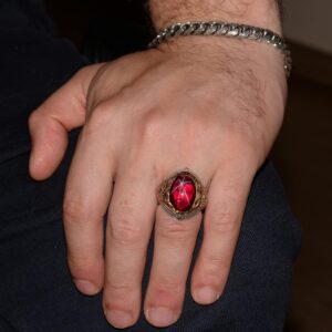 925 Ayar Gümüş Erkek Yüzük, Doğal Yıldız Yakutu ile El Yapımı Tasarım - Görsel 3