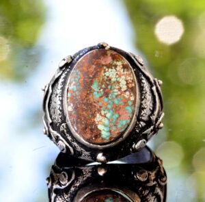 925 Ayar Gümüş Gerçek Arizona Turkuaz Taşlı Bizans Erkek Yüzüğü - El Yapımı Takı - Görsel 2