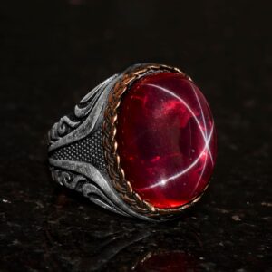 Gerçek Doğal Yıldız Yakutu Taşlı Yüzük, Vintage Yüzük, 925 Ayar Gümüş Yüzük - Görsel 4