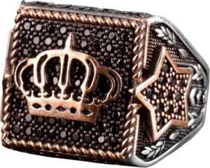 Sterling Gümüş 925 Yüzük, Erkekler İçin Lüks Yüzük, Taç Yüzük, Ayarlanabilir Erkek Yüzüğü - Görsel 1