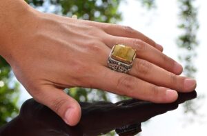 Sarı Safir Yüzük, Gümüş Sarı Safir Yüzük, 925 Ayar Gümüş Erkek Yüzük, Büyük Yüzük - Görsel 6