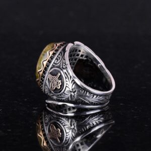 Gerçek Doğal Unakite Taşı Yüzük, El Yapımı 925K Katı Gümüş Erkek Yüzük, Sanatsal Tasarım, Osmanlı Tuğra Yüzüğü - Görsel 5