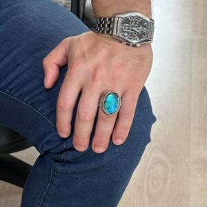 Yapay Taş Yüzük, 925 Ayar Gümüş Erkek Yüzük, Büyük Yüzük (Yapay Akuamarin Taşı) - Görsel 2