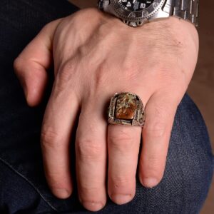 Gerçek Doğal Arizona Turkuaz Taş Yüzük, Erkekler İçin 925 Ayar Gümüş Yüzük - Görsel 6