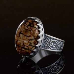 Gerçek Doğal Jasper Taş Yüzük, Büyük Yüzük, El Yapımı Erkek Yüzüğü, 925 Ayar Gümüş Yüzük - Görsel 6