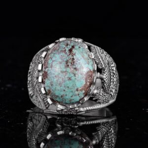 Gerçek Doğal Arizona Turkuaz Taş Yüzük, Cami Detaylı Yüzük, 925 Ayar Gümüş Yüzük (Model-2) - Görsel 6