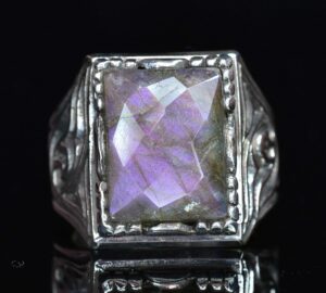 925 Ayar Gümüş Erkek Yüzük, Doğal Labradorit Taşı - Görsel 2