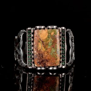 Sterling Gümüş Erkek Yüzük, Gerçek Doğal Arizona Turkuaz Taş Yüzük - Görsel 5